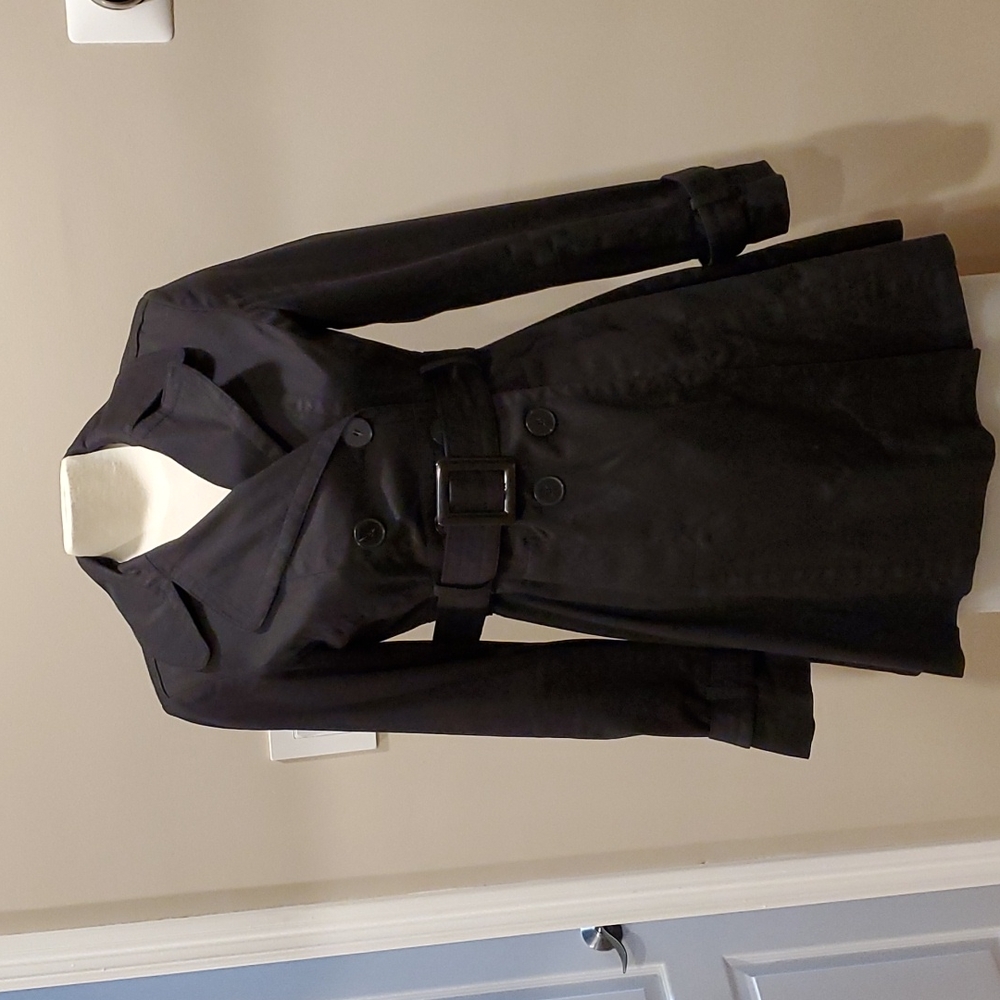Black A-line trench coat